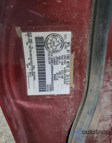 1997 Mercury Sable Gs from USA, damaged, VIN 1MELM50U4VG623359